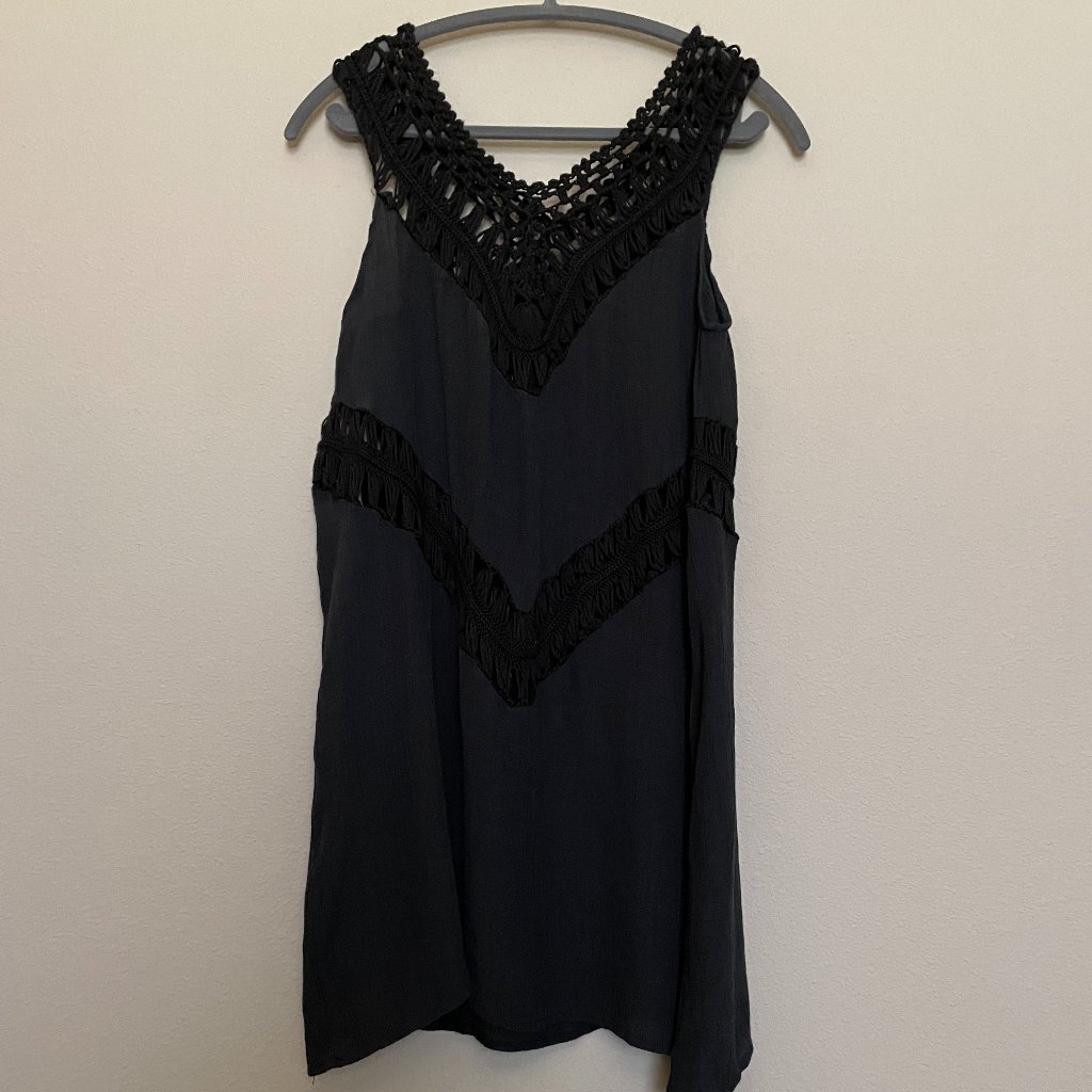 Black, Crochet, Midi Length, Swim Cover Up.
